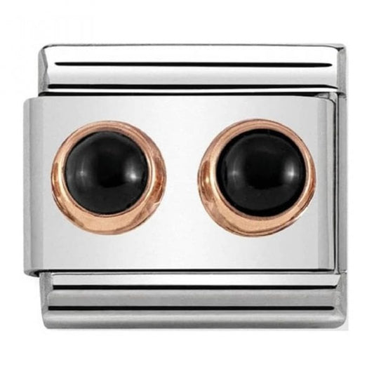 Rose Gold Black Agate Double Stone Rose Gold Charm