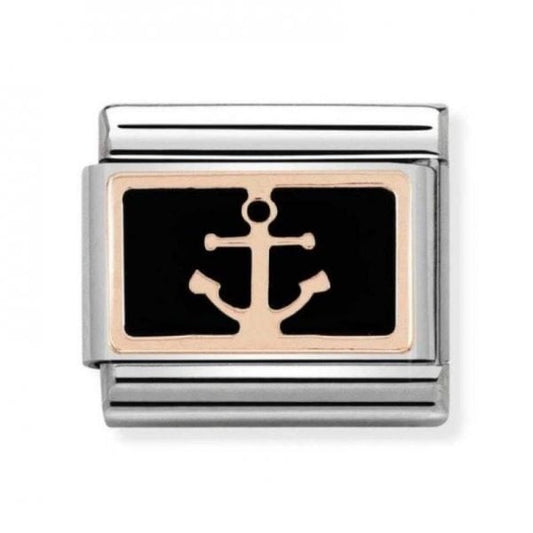 Composable Classic Steel, 9k Rose Gold & Black Anchor Plate Charm