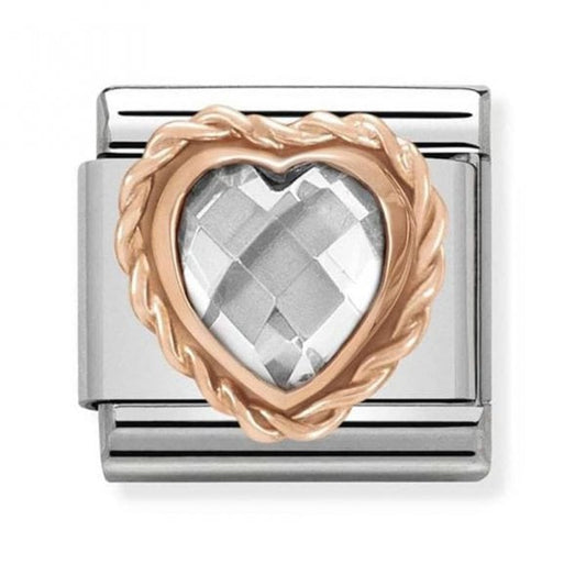 Classic Rose Gold Faceted Heart White Charm