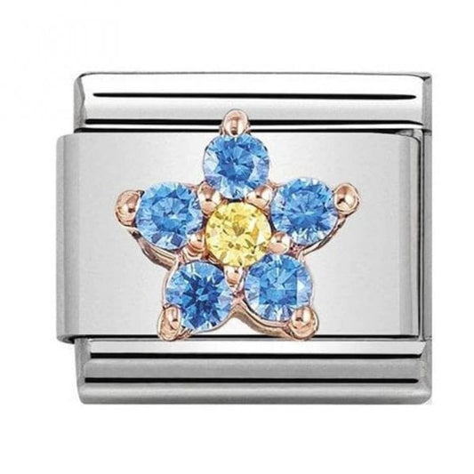 Classic Rose Gold CZ Baby Blue Flower Cluster Charm