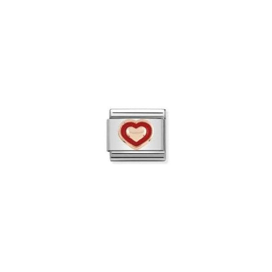 Classic Symbol 9k Rose Gold Heart Red Border Charm