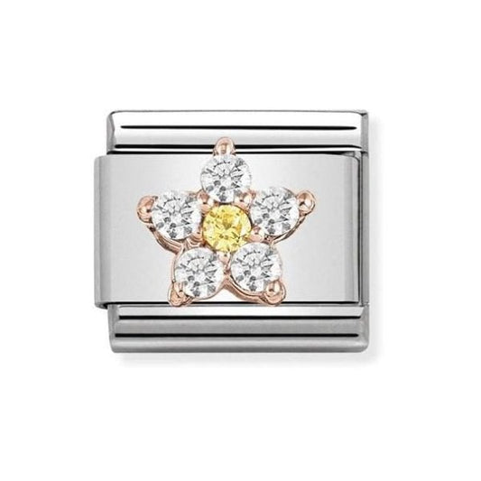 Classic Rose Gold Yellow and White CZ Flower Charm