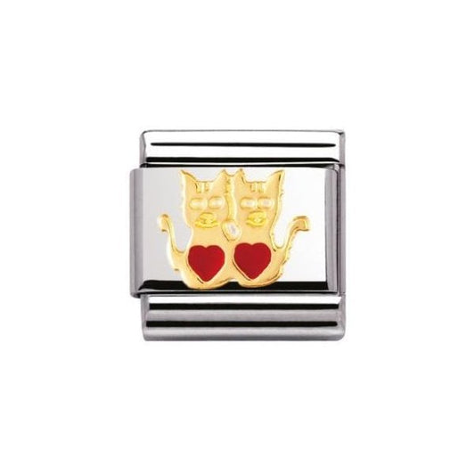 Gold Cats with Hearts Charm