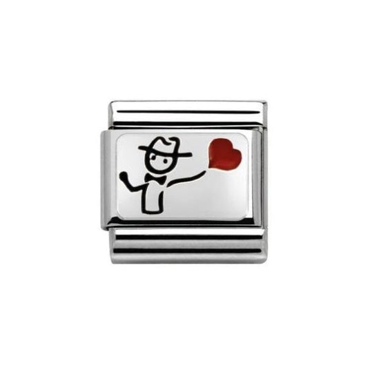 Silver He with a Heart Balloon Charm