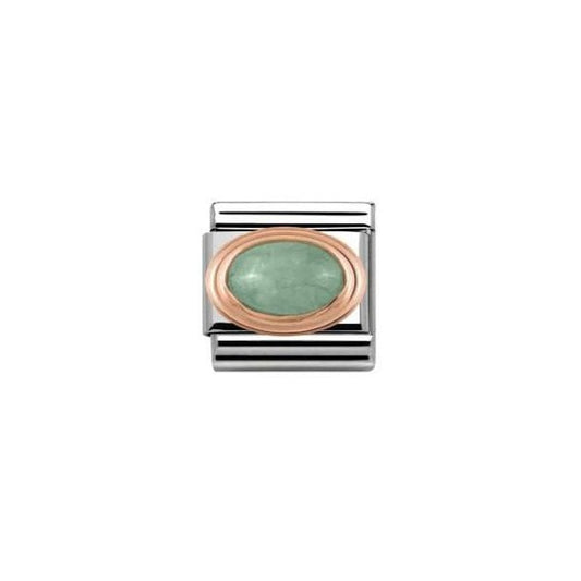 Rose Gold Classic Oval Hard Stones Green Aventurine Charm