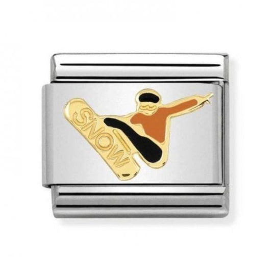 Classic Gold Orange & Black Snowboarder Charm