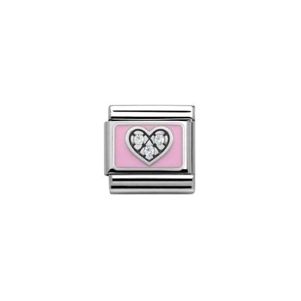 Silver CZ Heart Pink Charm