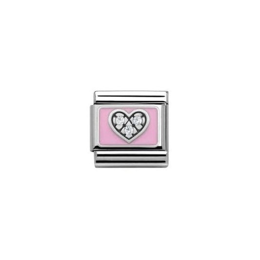 Silver CZ Heart Pink Charm