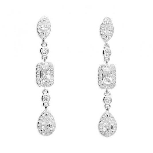 Sterling Silver Earrings - CZ Mixed Halo Drop