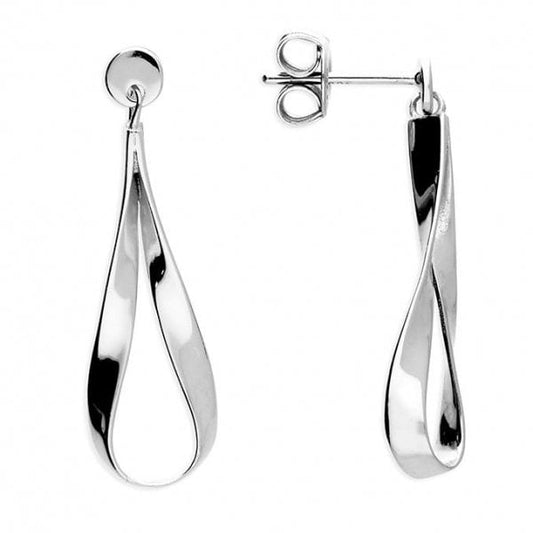 Sterling Silver Earrings - Twist Ribbon Drop Studs