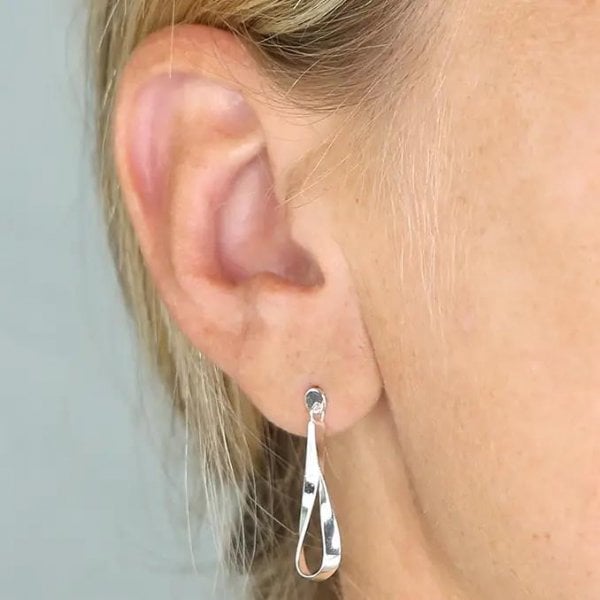 Sterling Silver Earrings - Twist Ribbon Drop Studs