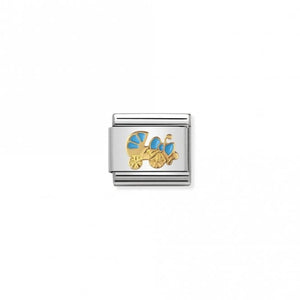 Classic Gold Blue Enamel Bow Pram Charm