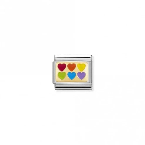 Yellow gold 6 multicoloured hearts
