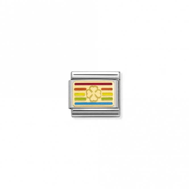 Gold Rainbow Four-Leaf Clover Flag Charm