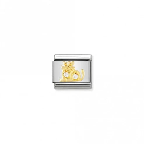 Yellow Gold Cubic Zirconia Cat Charm