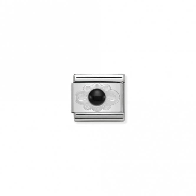 Classic Silver Black Agate Ribbon Charm