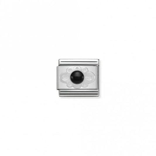 Classic Silver Black Agate Ribbon Charm