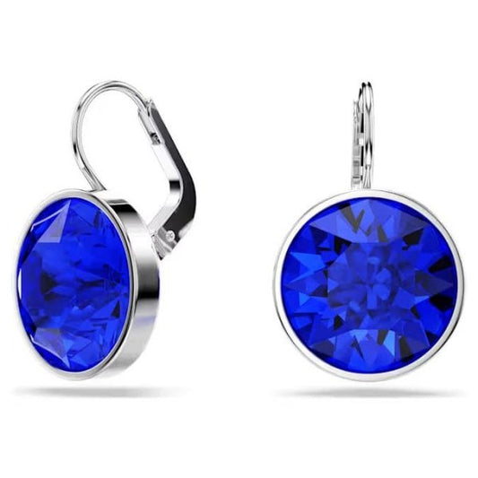 Bella drop earrings, Round cut, Blue, Rhodium