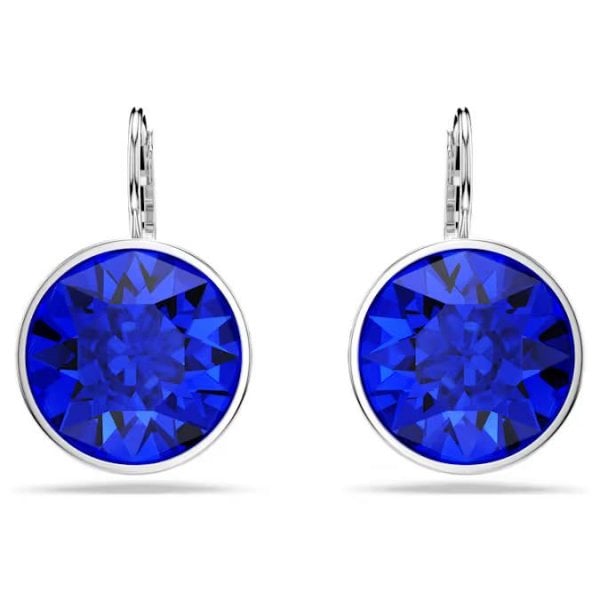 Bella drop earrings, Round cut, Blue, Rhodium