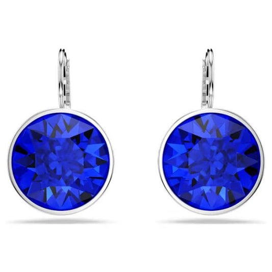 Bella drop earrings, Round cut, Blue, Rhodium