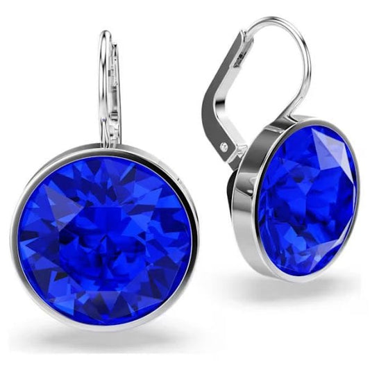 Bella drop earrings, Round cut, Blue, Rhodium