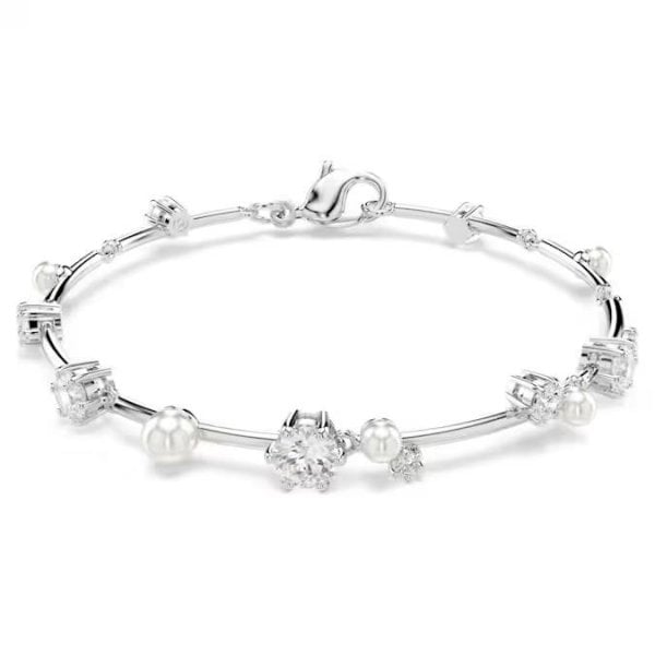 Constella Tennis bracelet, Crystal pearl, Rhodium