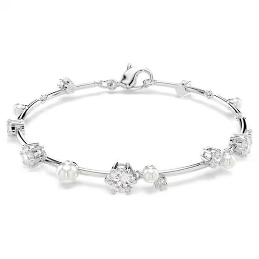 Constella Tennis bracelet, Crystal pearl, Rhodium