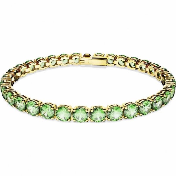 Matrix Tennis bracelet, Round cut, Green, Gold, M