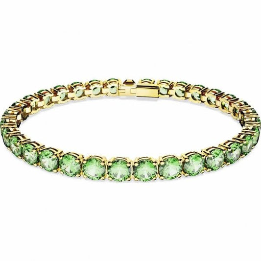 Matrix Tennis bracelet, Round cut, Green, Gold, M