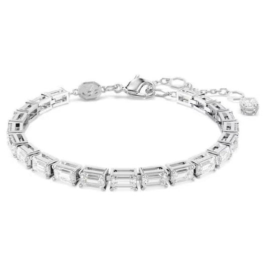 Matrix Tennis bracelet, Baguette, White, Rhodium