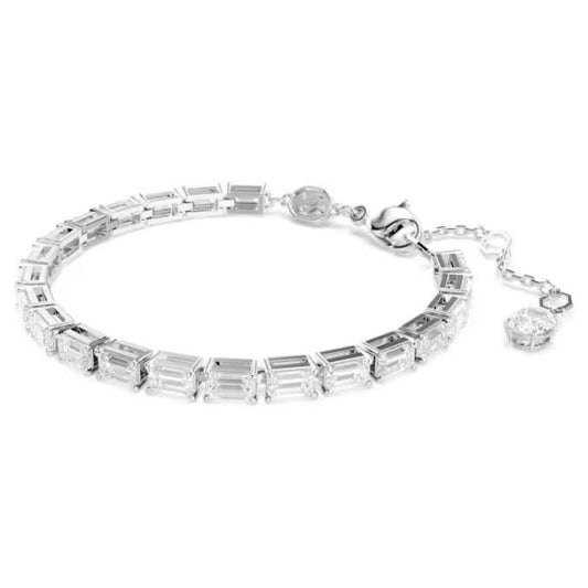 Matrix Tennis bracelet, Baguette, White, Rhodium