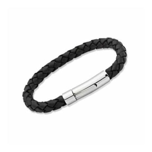 Black Leather Bracelet 23cm