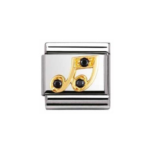 Gold CZ Black Music Note Charm