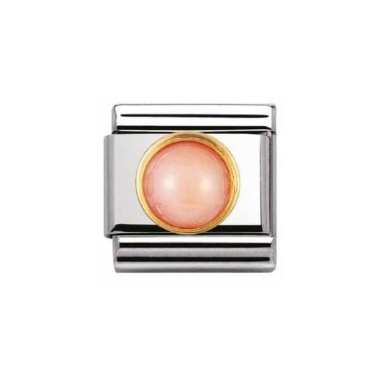 Gold Coral Round Pink Stone Charm