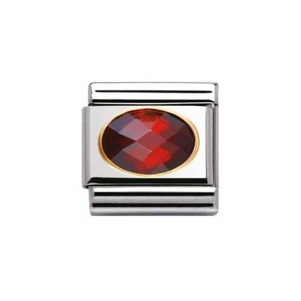 Gold Red Oval Faceted Charm