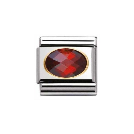 Gold Red Oval Faceted Charm