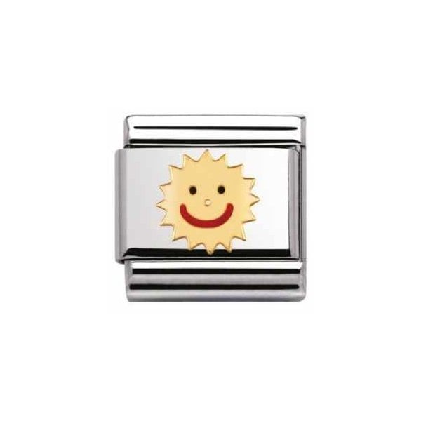 Gold Enamel Smiling Sun Charm