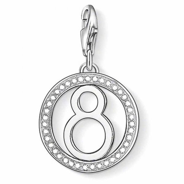 Lucky Number 8 Charm - Sterling Silver, White Zirc