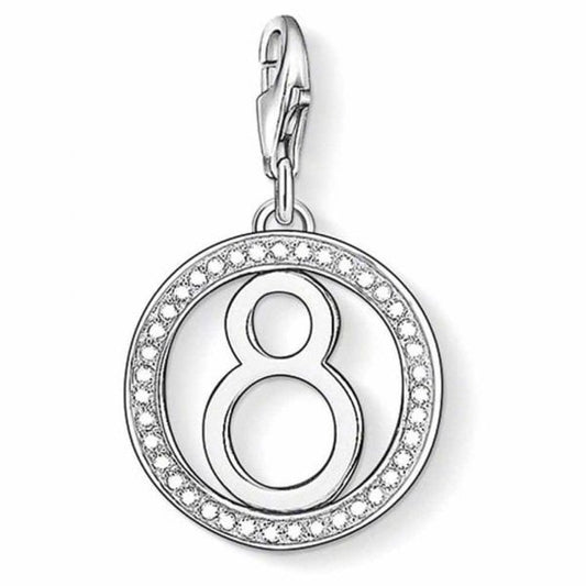 Lucky Number 8 Charm - Sterling Silver, White Zirc