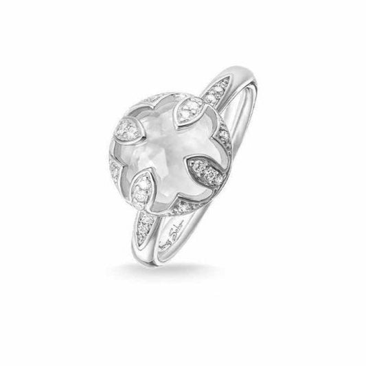 Silver Lotus Ring, White