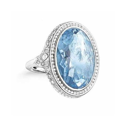 EX-DISPLAY Silver Large Oval Blue Ring SIZE N