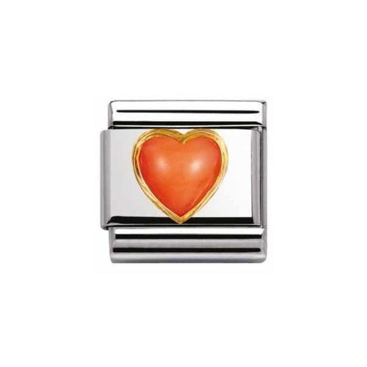 Gold Pink Coral Heart Charm