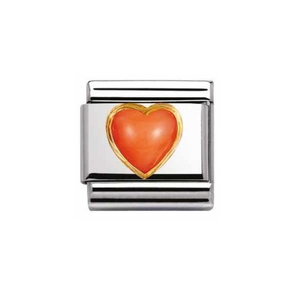 Gold Pink Coral Heart Charm