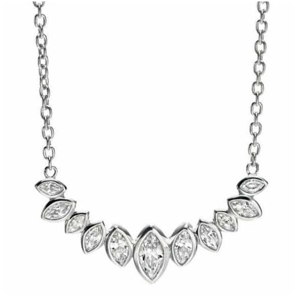 Silver Clear CZ Marquise Cluster Row Necklace