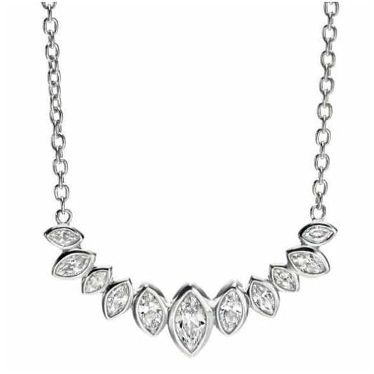Silver Clear CZ Marquise Cluster Row Necklace