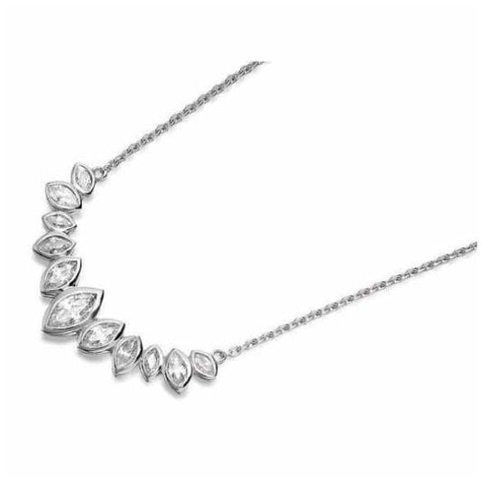 Silver Clear CZ Marquise Cluster Row Necklace
