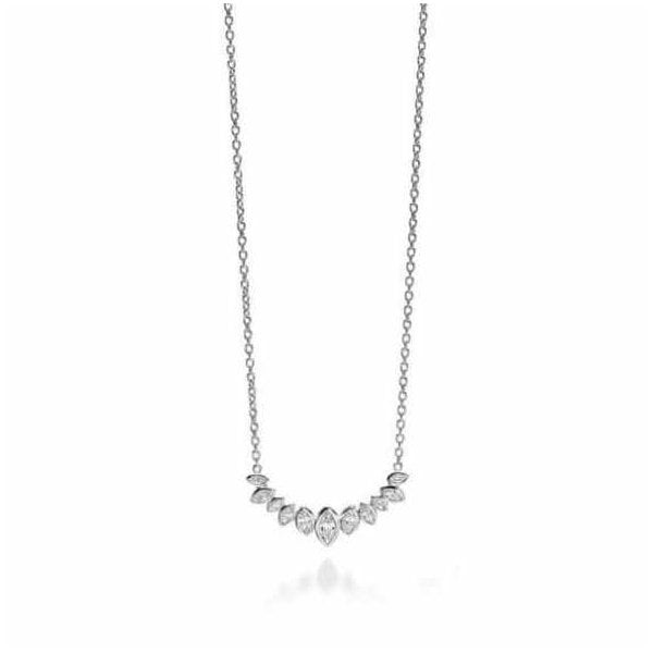 Silver Clear CZ Marquise Cluster Row Necklace