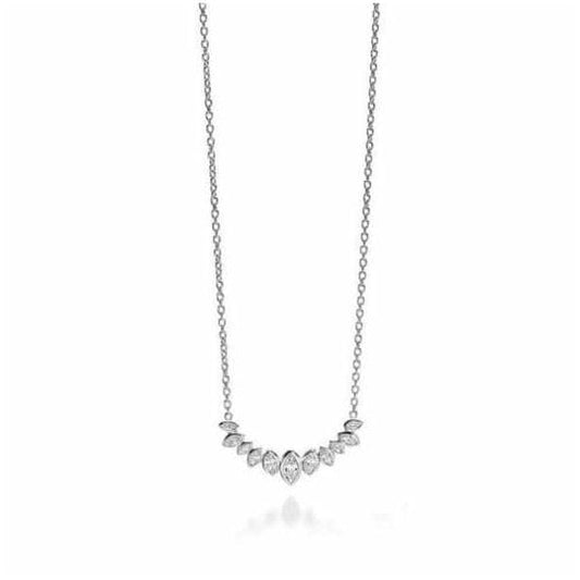 Silver Clear CZ Marquise Cluster Row Necklace