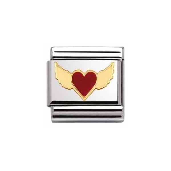 Gold Red Heart with Wings Charm