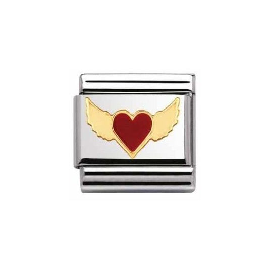 Gold Red Heart with Wings Charm